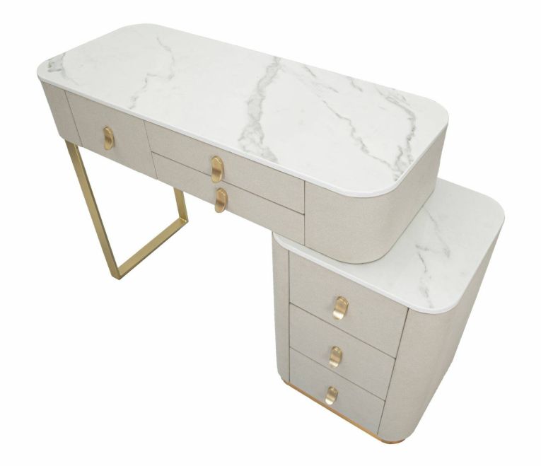 Toeletta moderna porta trucchi 120x40x75h cm crema e oro - Apoteosi
