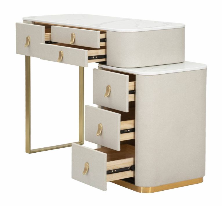 Toeletta moderna porta trucchi 120x40x75h cm crema e oro - Apoteosi