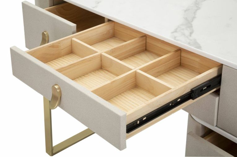 Toeletta moderna porta trucchi 120x40x75h cm crema e oro - Apoteosi