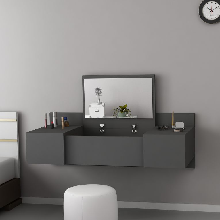 Toeletta Nero Specchio Incluso 3 Ante 100x39x33h cm, Materiale Piano in Legno Nobilitato - Selci