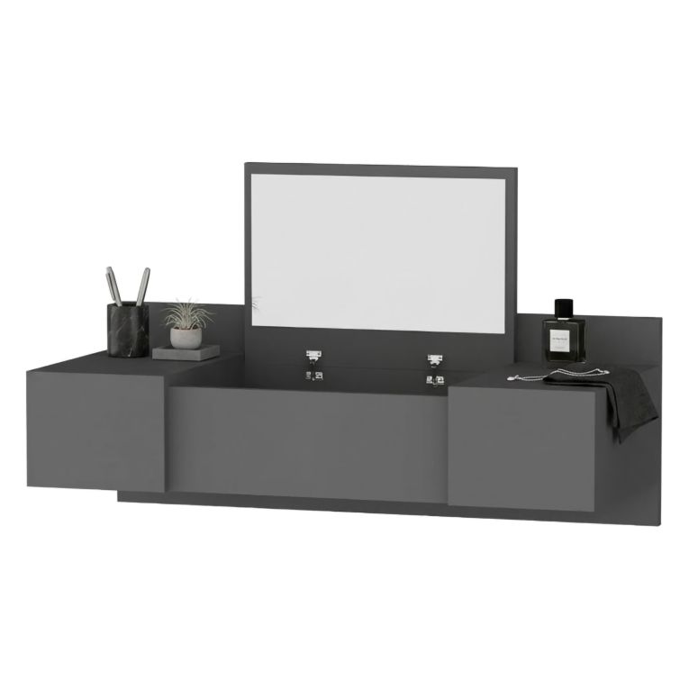 Toeletta Nero Specchio Incluso 3 Ante 100x39x33h cm, Materiale Piano in Legno Nobilitato - Selci