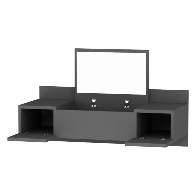 Toeletta Nero Specchio Incluso 3 Ante 100x39x33h cm, Materiale Piano in Legno Nobilitato - Selci