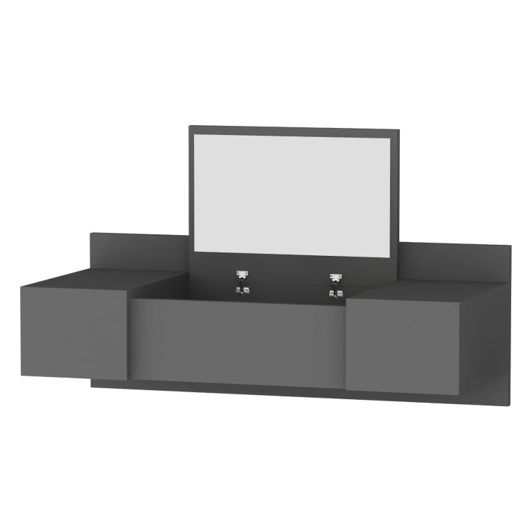 Toeletta Nero Specchio Incluso 3 Ante 100x39x33h cm, Materiale Piano in Legno Nobilitato - Selci