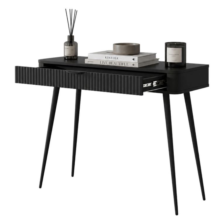 Toeletta Nero un Cassetto Materiale Struttura in Metallo 100x38x78h cm, Materiale Piano in Legno Nobilitato - Katerara