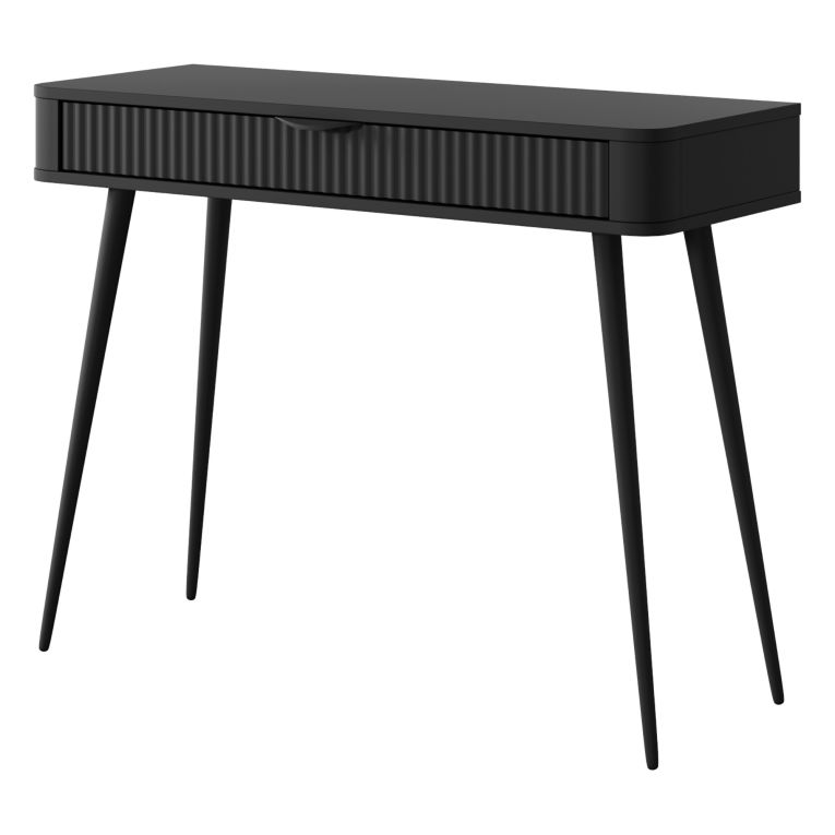 Toeletta Nero un Cassetto Materiale Struttura in Metallo 100x38x78h cm, Materiale Piano in Legno Nobilitato - Katerara
