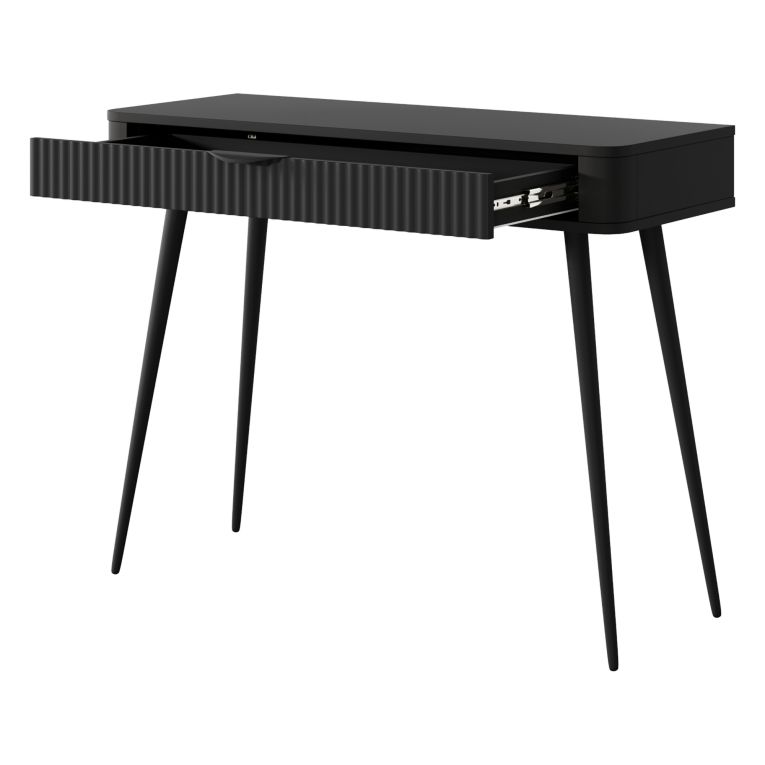 Toeletta Nero un Cassetto Materiale Struttura in Metallo 100x38x78h cm, Materiale Piano in Legno Nobilitato - Katerara