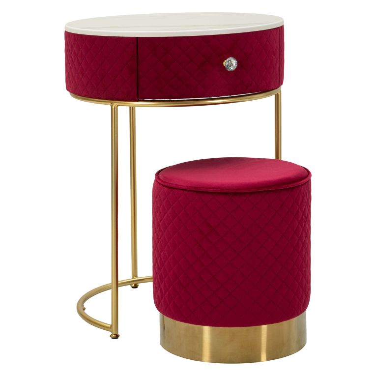 Toeletta Rosso oro un Cassetto Rivestimento in Velluto Trapuntato 52x52x70h cm, Materiale Struttura in Metallo - Mbale