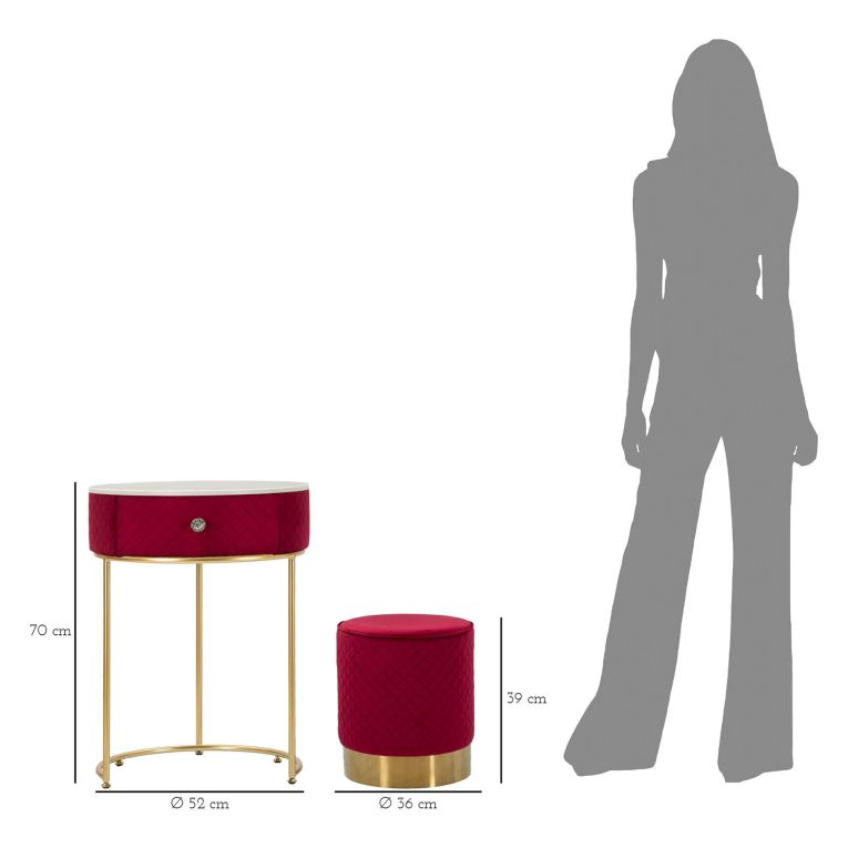 Toeletta Rosso oro un Cassetto Rivestimento in Velluto Trapuntato 52x52x70h cm, Materiale Struttura in Metallo - Mbale