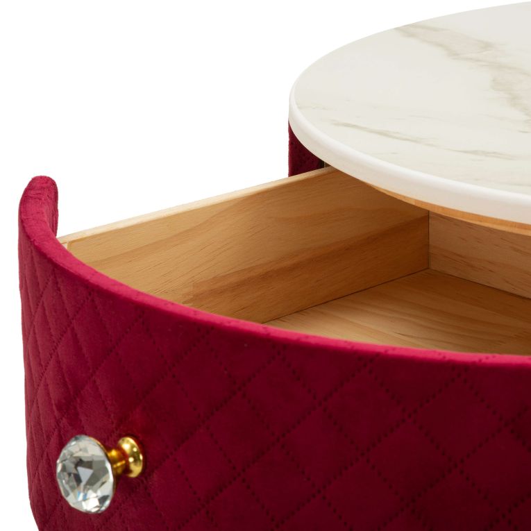 Toeletta Rosso oro un Cassetto Rivestimento in Velluto Trapuntato 52x52x70h cm, Materiale Struttura in Metallo - Mbale