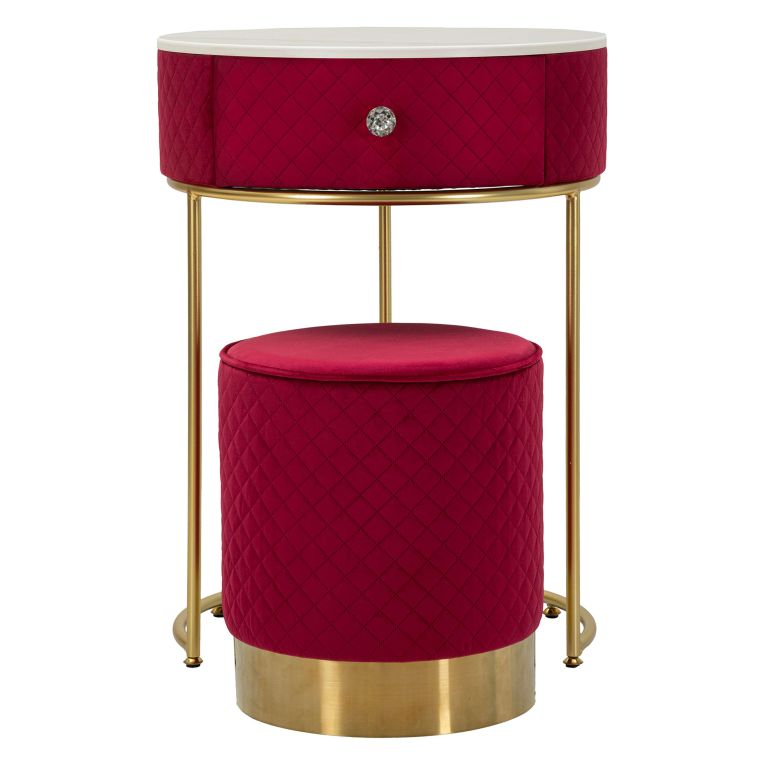Toeletta Rosso oro un Cassetto Rivestimento in Velluto Trapuntato 52x52x70h cm, Materiale Struttura in Metallo - Mbale