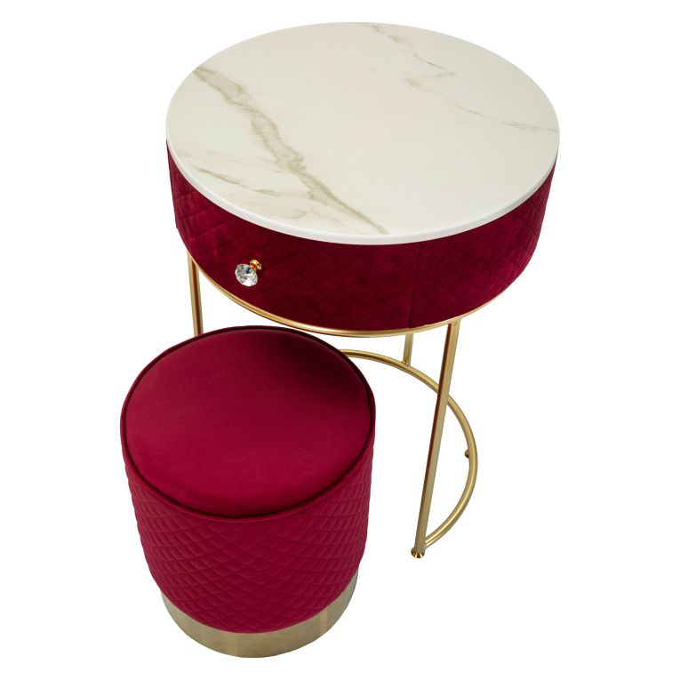 Toeletta Rosso oro un Cassetto Rivestimento in Velluto Trapuntato 52x52x70h cm, Materiale Struttura in Metallo - Mbale