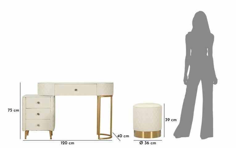 Toeletta shabby elegante 120x40x75h cm bianco e oro - Guidobono