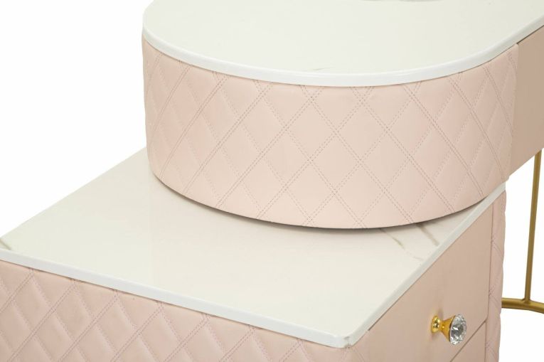 Toeletta Taquari, Tavolo da toeletta, Postazione da trucco, Mobile consolle, 120x40 h75 cm, Rosa e Oro