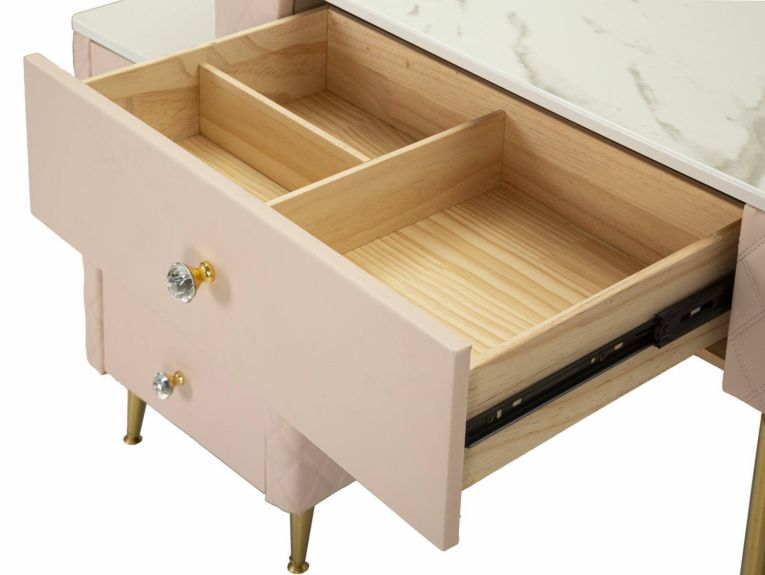 Toeletta Taquari, Tavolo da toeletta, Postazione da trucco, Mobile consolle, 120x40 h75 cm, Rosa e Oro