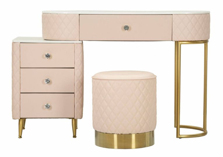Toeletta Taquari, Tavolo da toeletta, Postazione da trucco, Mobile consolle, 120x40 h75 cm, Rosa e Oro