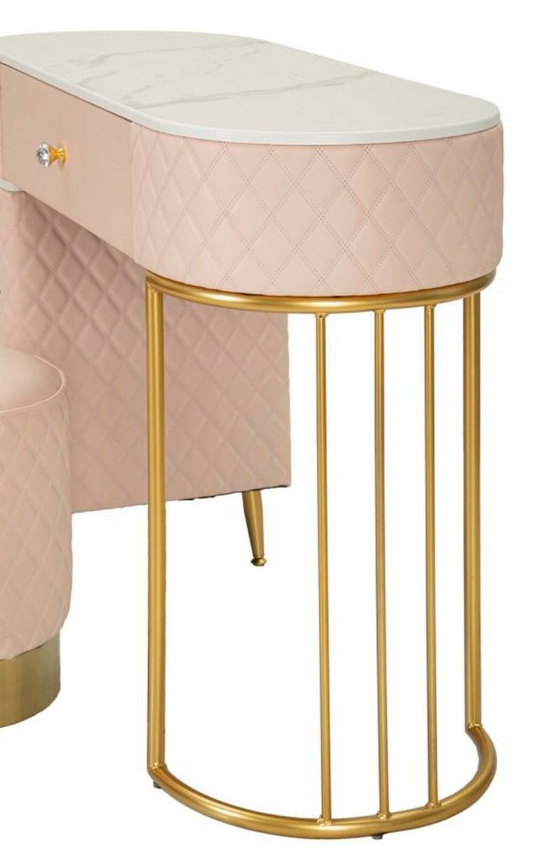 Toeletta Taquari, Tavolo da toeletta, Postazione da trucco, Mobile consolle, 120x40 h75 cm, Rosa e Oro