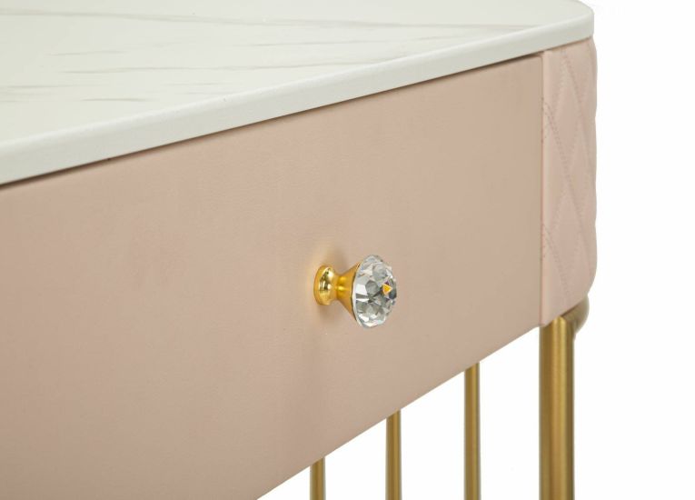 Toeletta Taquari, Tavolo da toeletta, Postazione da trucco, Mobile consolle, 120x40 h75 cm, Rosa e Oro
