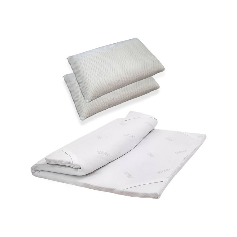 Topper Singolo Bianco Sfoderabile 1 Guanciale Incluso Trattamento Silver 190x80x5h cm, Misura Materasso Compatibile 80x190 cm Made in Italy