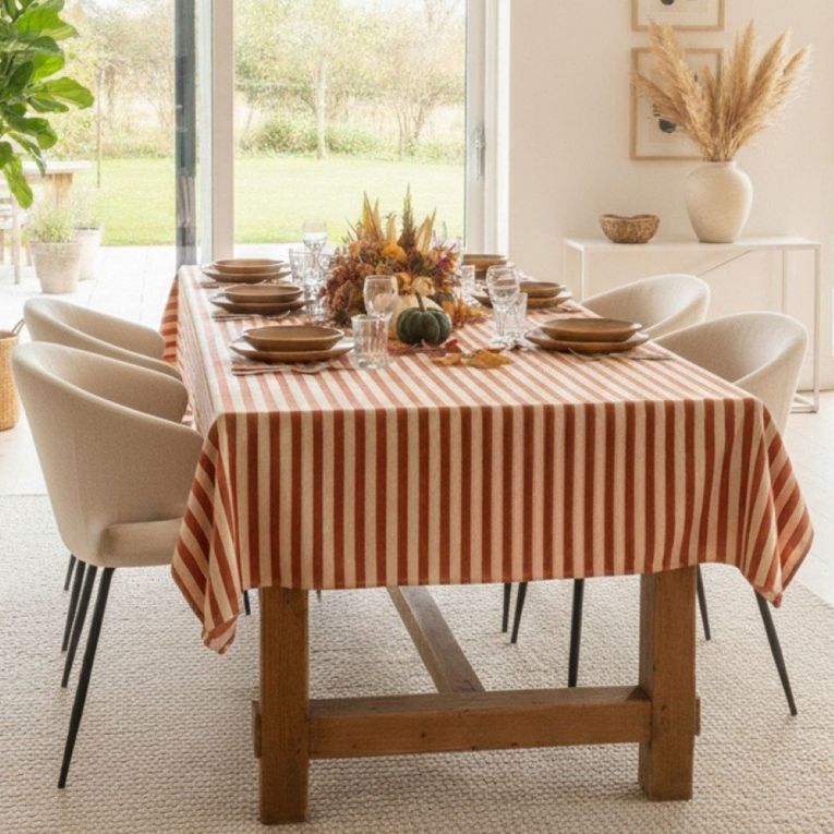 Tovaglia rettangolare no stiro 180x140 cm, arancione e beige - Trapezista - By Sarah Balivo
