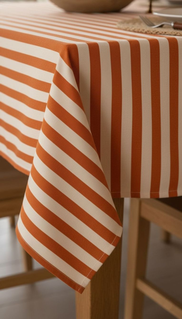 Tovaglia rettangolare no stiro 320x140 cm, arancione e beige - Trapezista - By Sarah Balivo