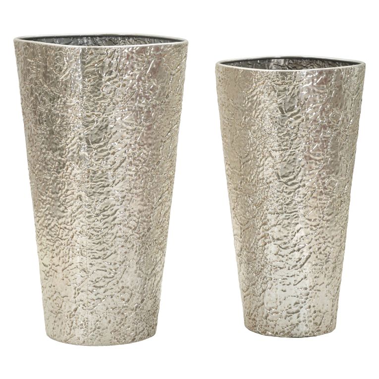 Vaso Argento set 2 Vasi, Finitura Effetto Materico, - Barale