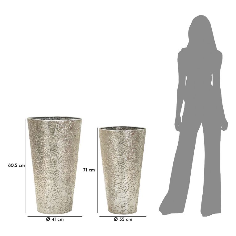 Vaso Argento set 2 Vasi, Finitura Effetto Materico, - Barale