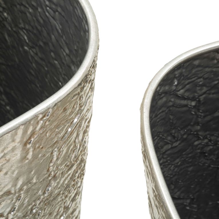 Vaso Argento set 2 Vasi, Finitura Effetto Materico, - Barale