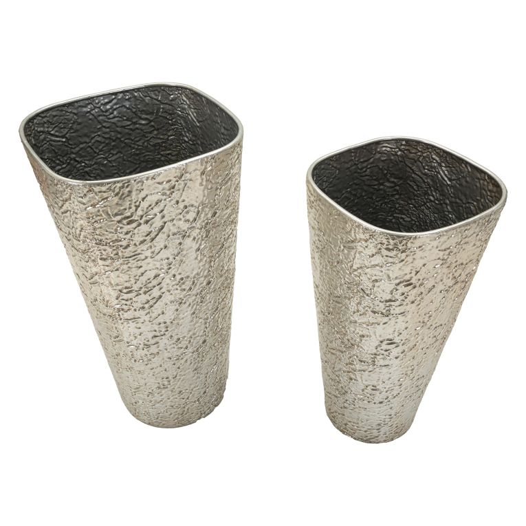 Vaso Argento set 2 Vasi, Finitura Effetto Materico, - Barale