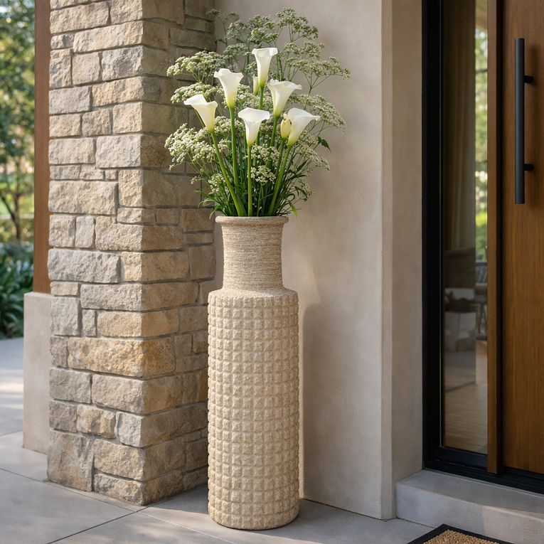 Vaso Beige Finitura Effetto Sabbia Diametro 14 cm, - Fati