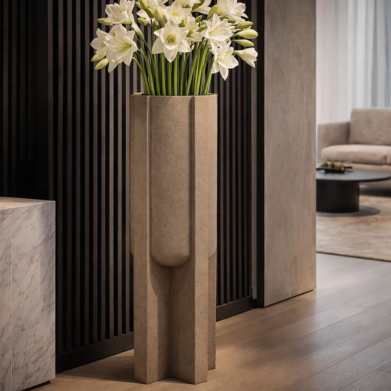 Vaso Beige Finitura Geometrica, - Fatigava