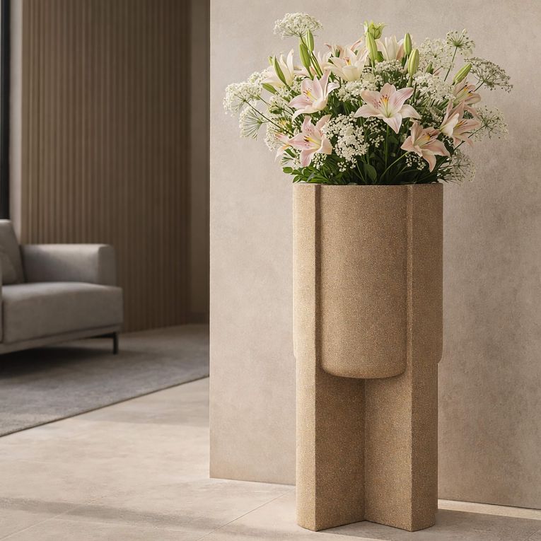 Vaso Beige Finitura Geometrica, - Fato