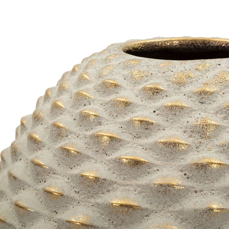 Vaso Beige oro Finitura Geometrica a Rilievo Colore Struttura oro, Diametro 7 cm - Faso