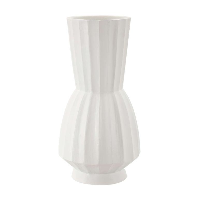 Vaso Bianco Lavorazione Scanalata Diametro 16.5 cm, - Daranita