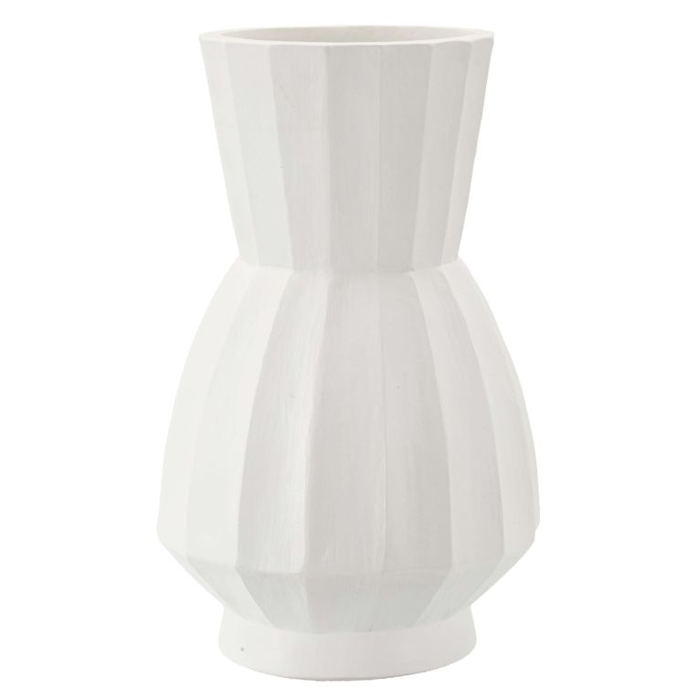 Vaso Bianco Lavorazione Scanalata Diametro 16 cm, - Darehamo