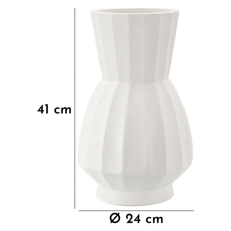 Vaso Bianco Lavorazione Scanalata Diametro 16 cm, - Darehamo