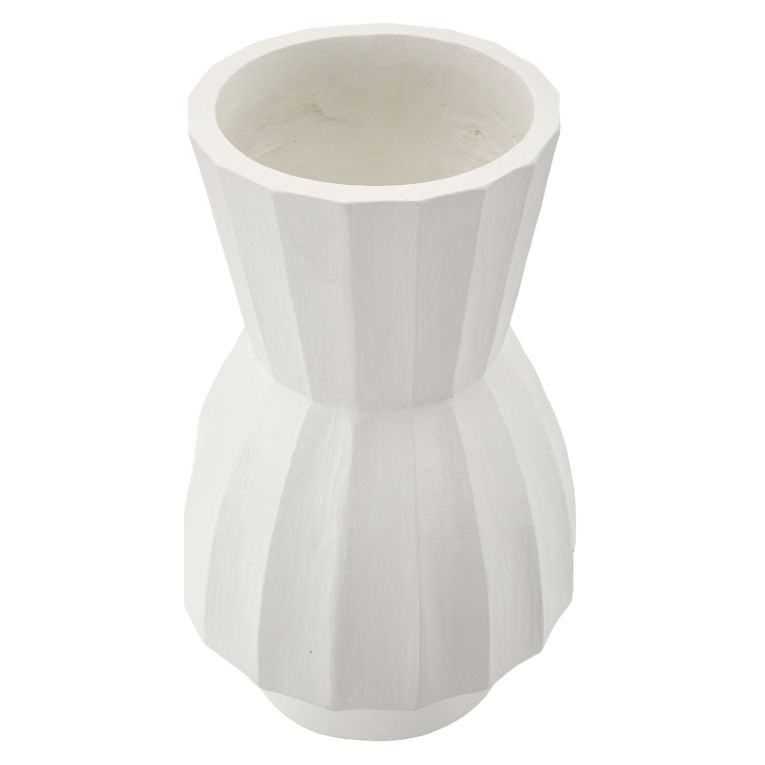 Vaso Bianco Lavorazione Scanalata Diametro 16 cm, - Darehamo