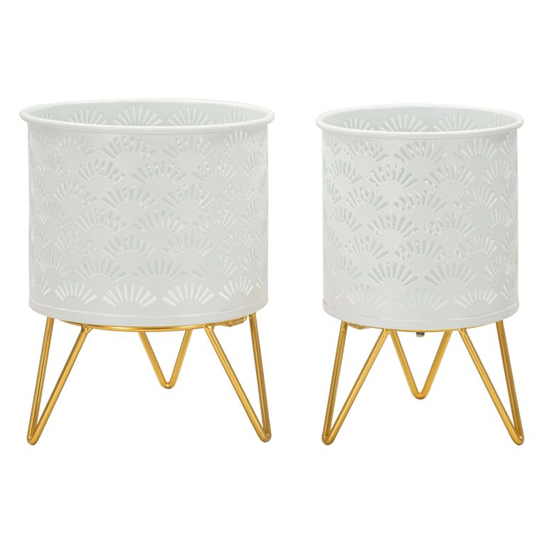 Vaso Bianco oro set 2 Vasi, Portavasi Rimovibili Colore Struttura oro, - OldCro