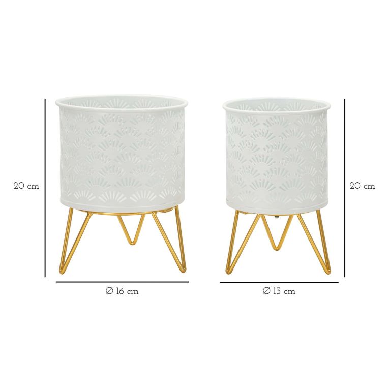 Vaso Bianco oro set 2 Vasi, Portavasi Rimovibili Colore Struttura oro, - OldCro