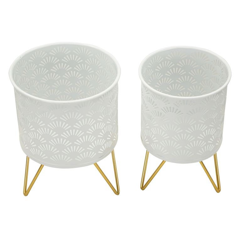 Vaso Bianco oro set 2 Vasi, Portavasi Rimovibili Colore Struttura oro, - OldCro