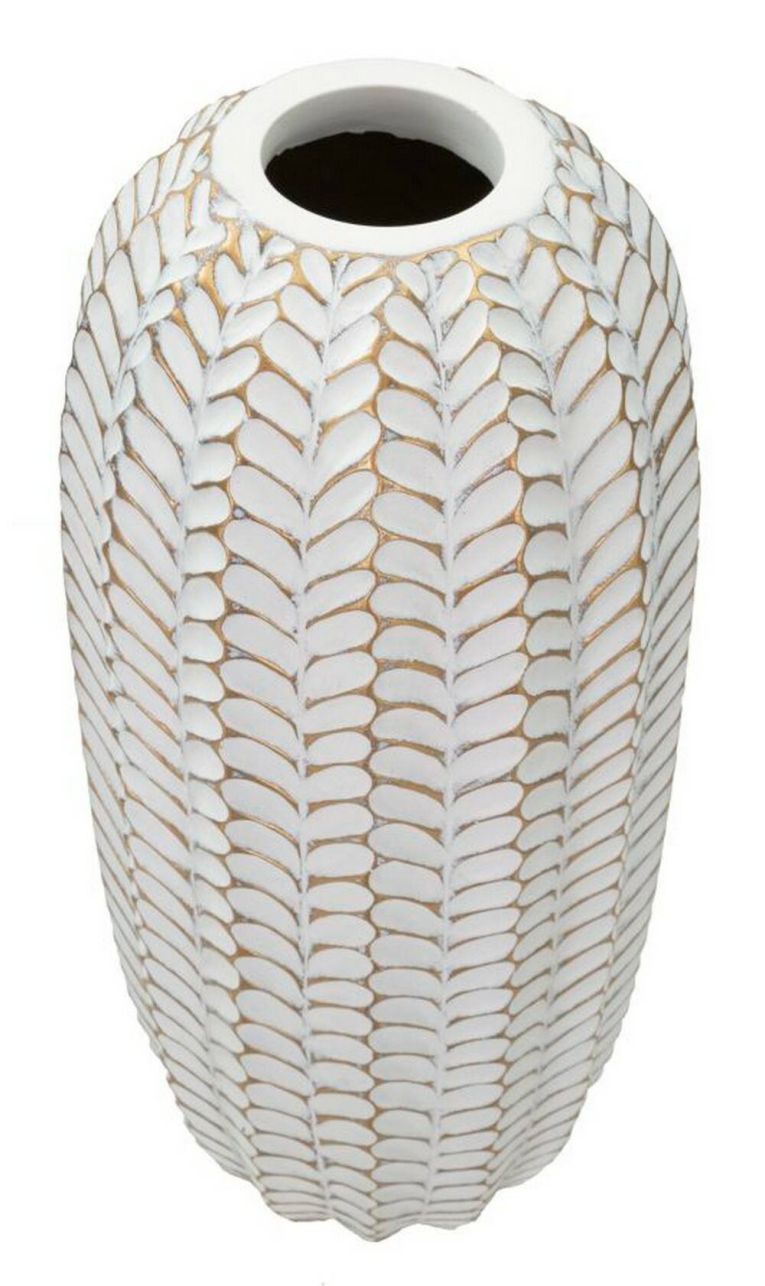 Vaso Bormida, Complemento d'arredo, Articolo decorativo, Accessorio d'arredo, Bianco e Oro, 19x19 h46 cm