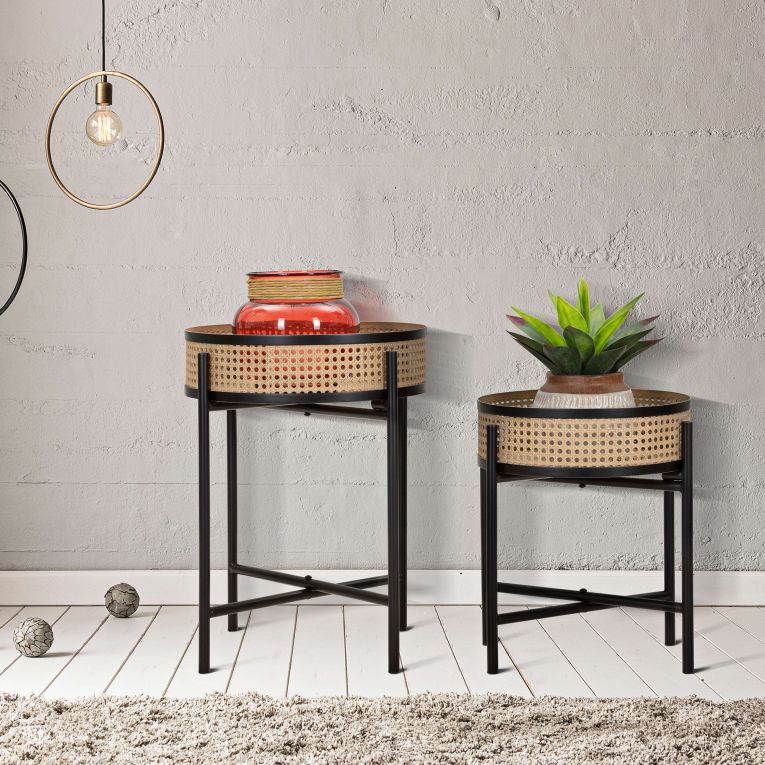 Vaso Marrone Nero set da 2, Dettaglio Effetto Paglia di Vienna Colore Struttura Nero, Materiale Struttura in Metallo - Darenate