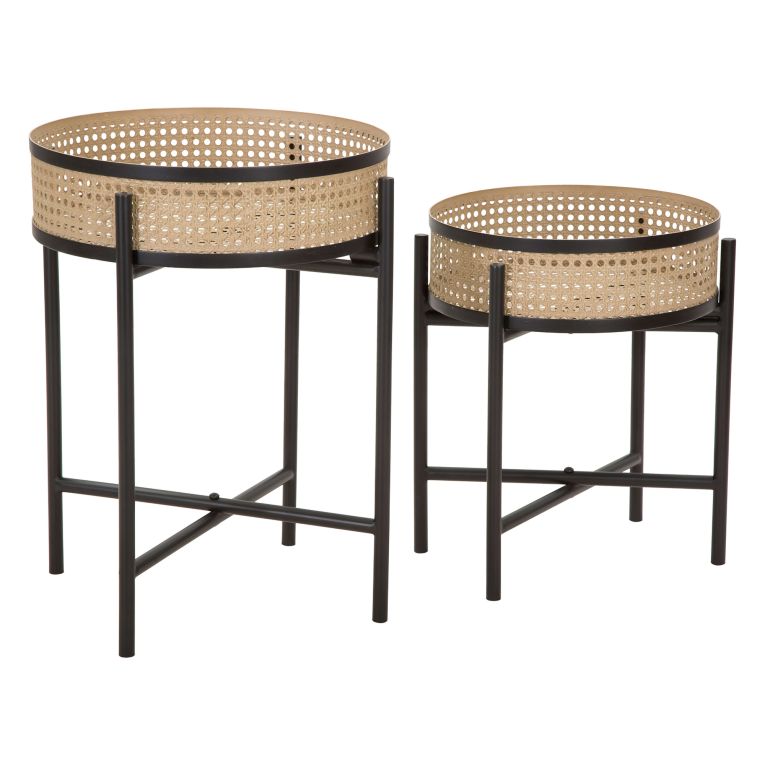 Vaso Marrone Nero set da 2, Dettaglio Effetto Paglia di Vienna Colore Struttura Nero, Materiale Struttura in Metallo - Darenate