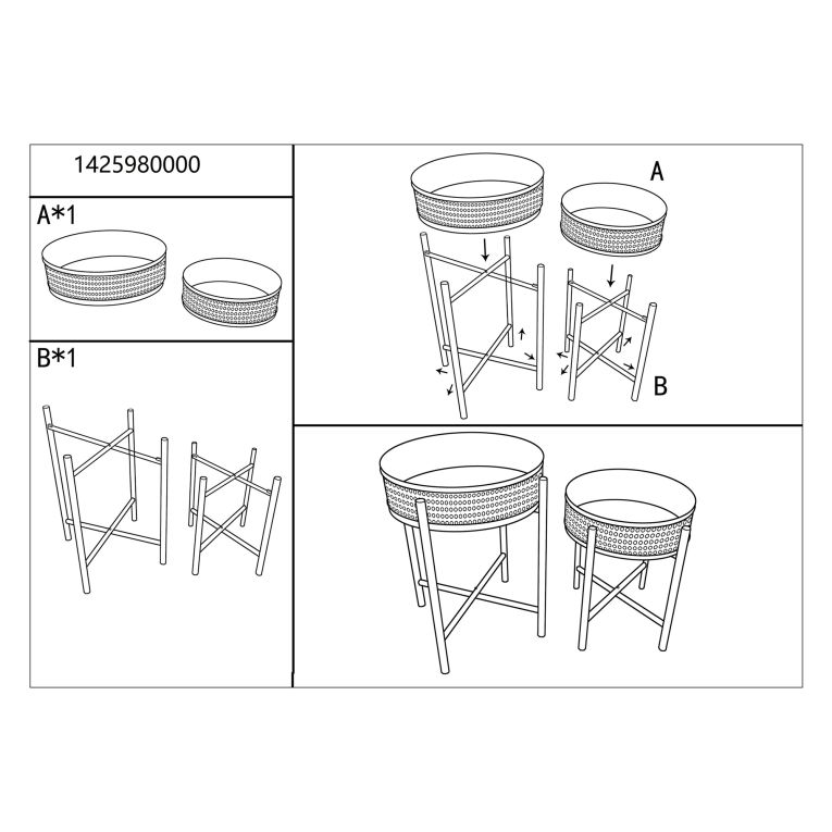 Vaso Marrone Nero set da 2, Dettaglio Effetto Paglia di Vienna Colore Struttura Nero, Materiale Struttura in Metallo - Darenate