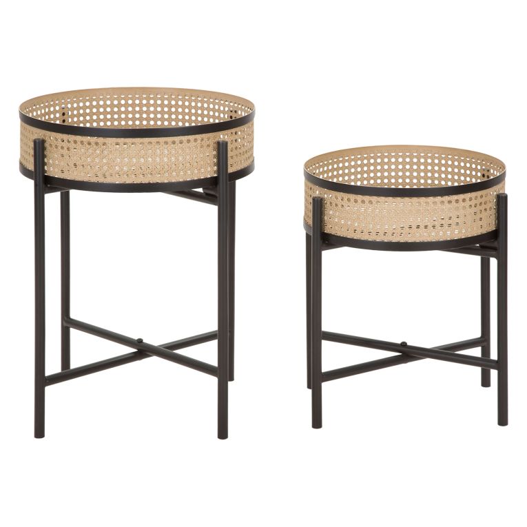 Vaso Marrone Nero set da 2, Dettaglio Effetto Paglia di Vienna Colore Struttura Nero, Materiale Struttura in Metallo - Darenate
