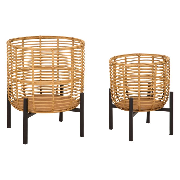 Vaso Marrone Rovere Nero set 2 Vasi, Portavasi Rimovibili Colore Struttura Nero, Diametro Vaso Grande: 39, Vaso Piccolo: 30 cm - Bocas