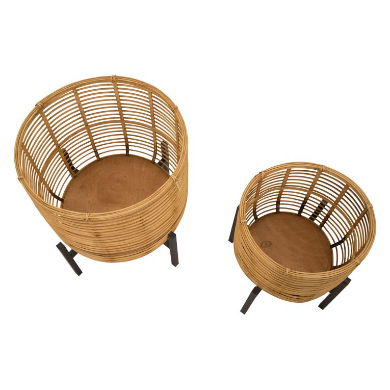 Vaso Marrone Rovere Nero set 2 Vasi, Portavasi Rimovibili Colore Struttura Nero, Diametro Vaso Grande: 39, Vaso Piccolo: 30 cm - Bocas
