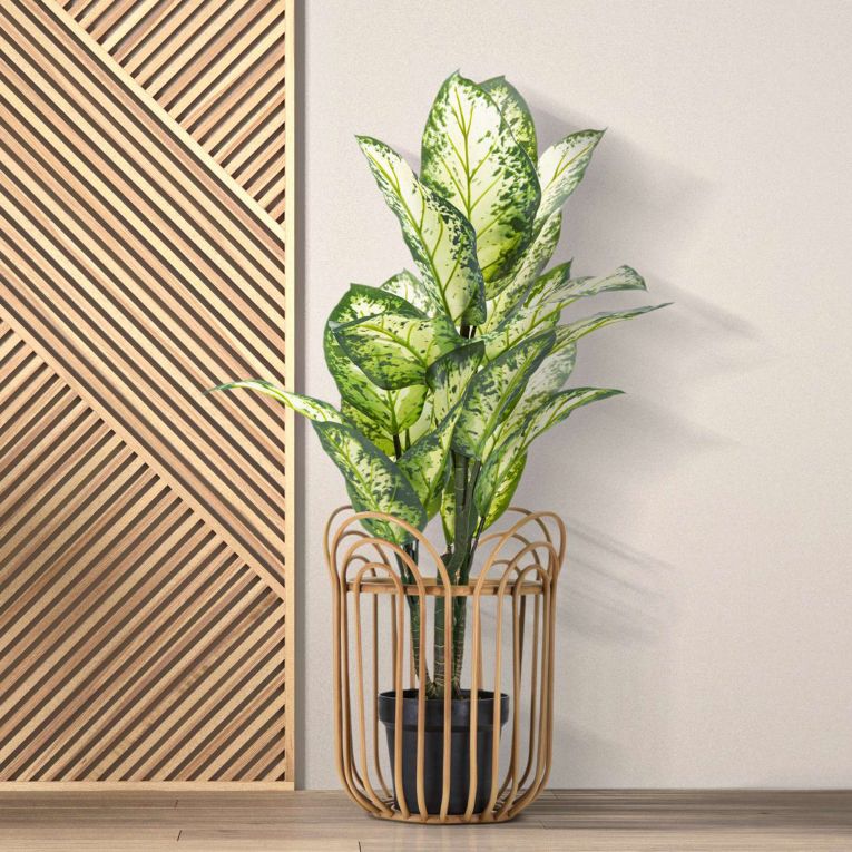 Vaso Marrone Rovere Portavaso Finiture in Rattan Materiale Struttura in Plastica, Sfumatura Colore Struttura Rovere - Damonono