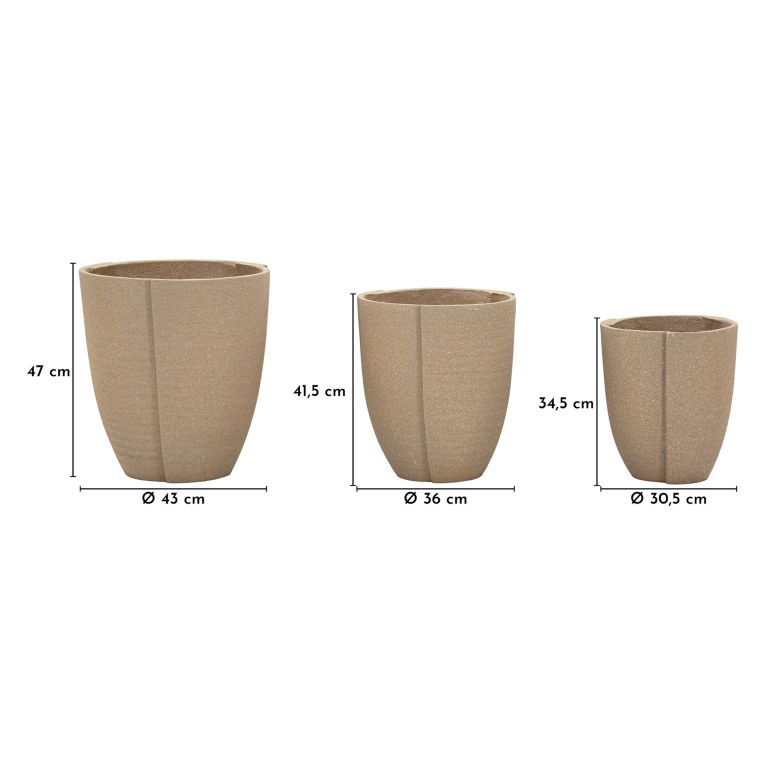Vaso Marrone set 3 Vasi Diametro Vaso Grande: 39, Vaso Medio: 33, Vaso Piccolo: 27 cm, - Gabava
