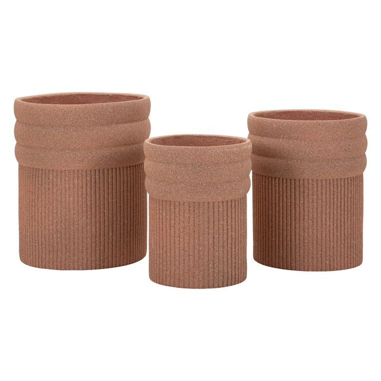 Vaso Marrone Terracotta set 3 Vasi Diametro Vaso Grande: 37, Vaso Medio: 32, Vaso Piccolo: 27 cm, Sfumatura Colore Struttura Terracotta - Gafase