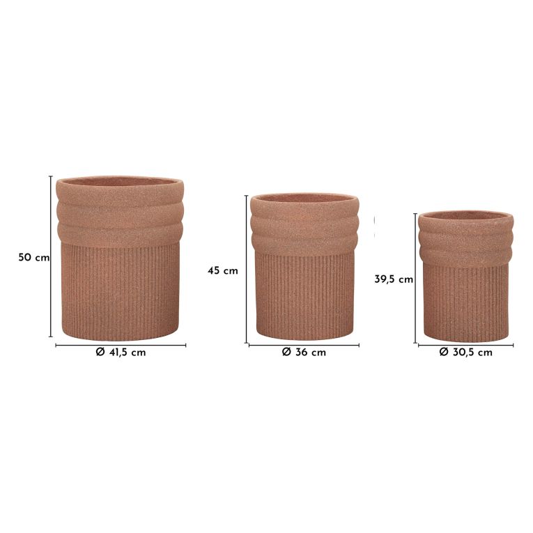 Vaso Marrone Terracotta set 3 Vasi Diametro Vaso Grande: 37, Vaso Medio: 32, Vaso Piccolo: 27 cm, Sfumatura Colore Struttura Terracotta - Gafase